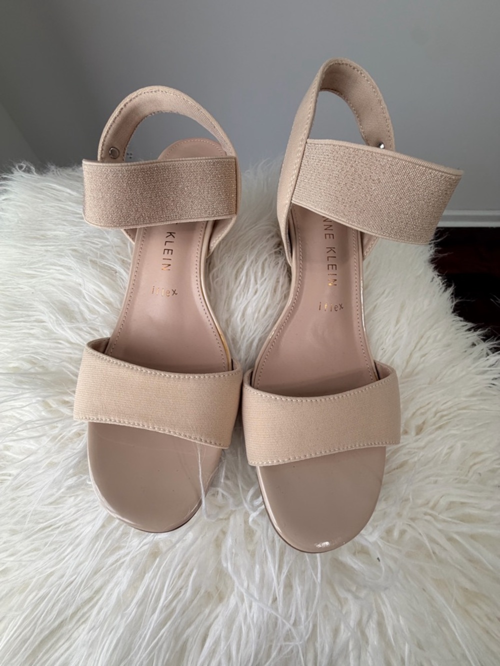 Anne Klein Beige Elastic Strap Sandals